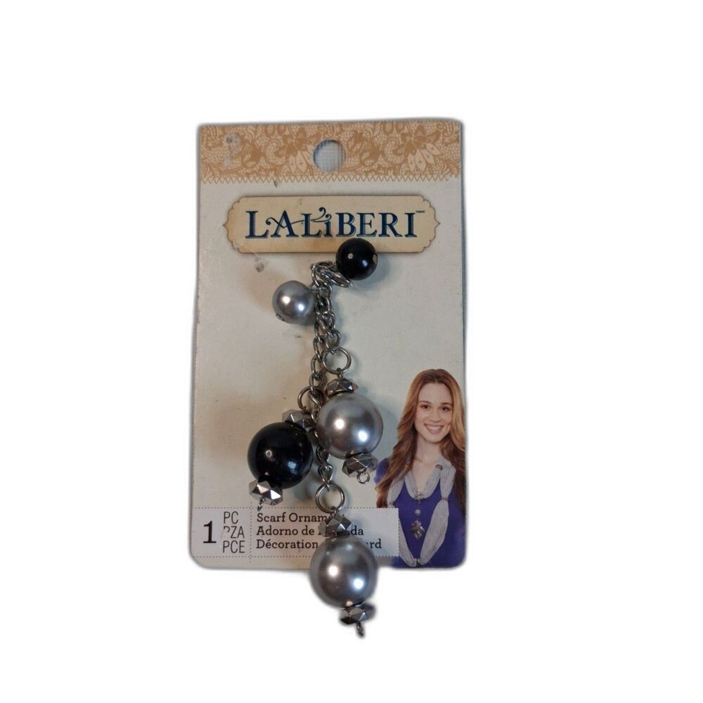 LaLiberi Silver Toned and Black Assorted Beads Curb Link Scarf Ornament Pendant